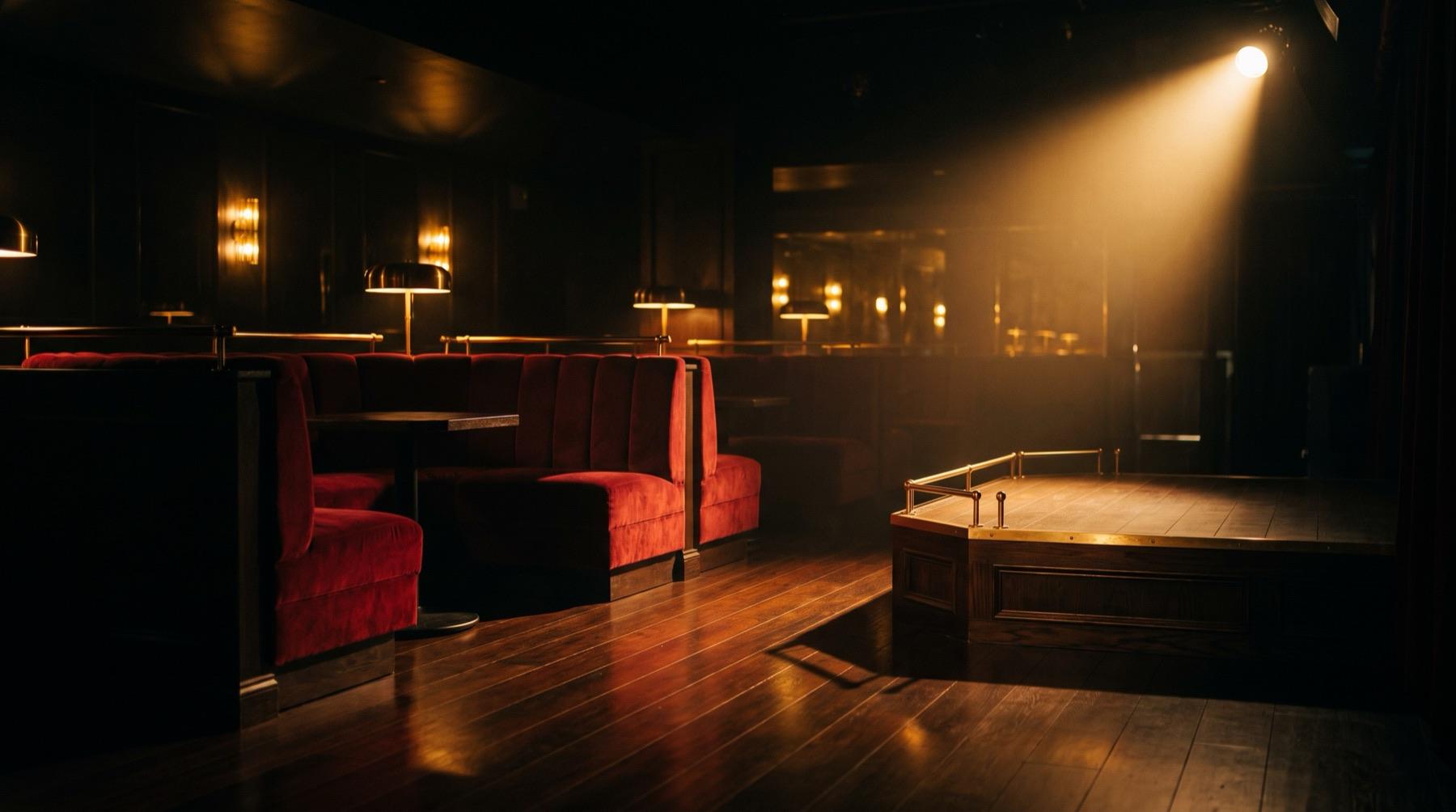 A dim private entrance with a single pool of warm light